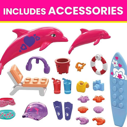 MEGA Barbie Color Reveal Dolphin Exploration Toy Building Set with 10+ Surprises, 2 Micro-Dolls and 2 Dolphins, Toy Gift Set for Girls and Boys, Ages 5 and up