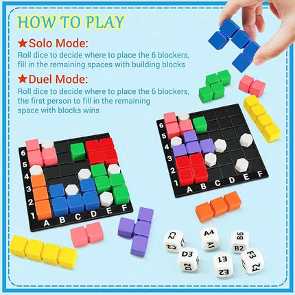 STEM Puzzle Game The Brain Square With 160000+ Solutions Pattern Matching Blocks Brain Teaser Toy Roll Dice & Race Your Opponent to Fill Grid Travel Game for Kids & Teens Back To School Birthday Gift