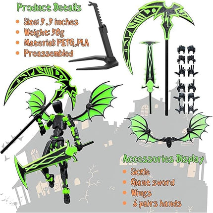 (Assembly Completed) T13 Action Figures Set Lucky Dummy Nova 13 Action Figure Robot Anime Stick Figures Fidget Toys for Boys Multi Movable Joints Gifts Toys for Kids (Black Green)