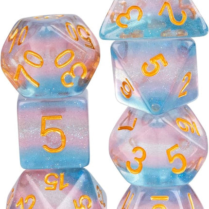 HDdais 7PCS Trans-Pride Polyhedral Dice Set, Homosexual Flag D&D Dice for Role Playing Game, DND Dice for RPG and Other Table Games