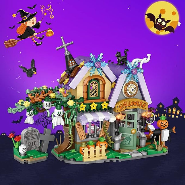 Mini Building Blocks - Chinese Street View Creative Building Toys Model Set for Boy Girl 7-9, 1242 PCS Simulation Architecture Toy, Idea Gift for Kids Adult (Halloween Haunted House)