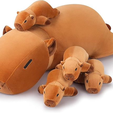5 PCS Capybara Plush Stuffed Animal Family-Capybara Plush, 20" Large Mommy Plushies with 4 Baby Plushie Toy for Kids, Kawaii Body Pillow Christmas Birthday Gifts for Kids Boys Girls