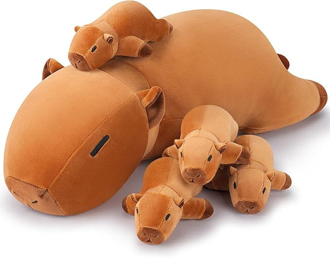 5 PCS Capybara Plush Stuffed Animal Family-Capybara Plush, 20" Large Mommy Plushies with 4 Baby Plushie Toy for Kids, Kawaii Body Pillow Christmas Birthday Gifts for Kids Boys Girls
