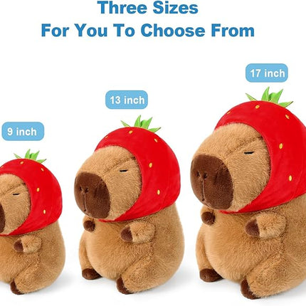 Ditucu Cute Capybara Plush Wear Strawberry Hat Soft Capibara Stuffed Animal Plushies Toys Hugging Gifts for Kids Brown 13 inch
