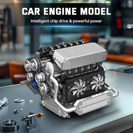 Mould King 10213 Car Engine Building Sets, Intelligent Chip Drive Engine Model Kit That Runs, Build Your Own STEM V8 Engine Model Toys for Age 14+/Adults Collections Home or Office Décor (744+ PCS)