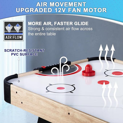 Air Hockey Table, Indoor Powered Air Hockey Game Table w/2 Pucks, 2 Pushers, Stronger Motor & Digital LED Scoreboard for Adults and Kids, Home Game Room, Easy Setup