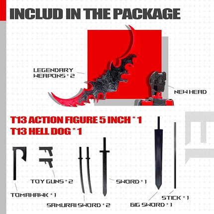 T13 Action Figure Set (Assembly Completed),Dummy 13,Titan 13 Action Figures,3D Printed Toys Multi-Jointed Movable (Black/Red)