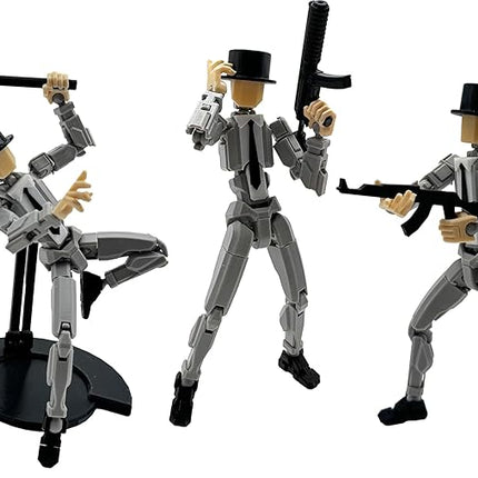 3D Printed 8.13-inch Action Figure Dummy-Mici20, Full Body Mechanical Movable Toy, Multiple Accessories, Desk Decoration (3 HandsType, Bracket, Weapons, Armour) (Gray)