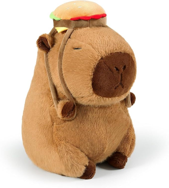 Ditucu Cute Capybara Plush with Hamburger Backpack Soft Capibara Stuffed Animal Plushies Toys Hugging Gifts for Kids Brown 13 inch