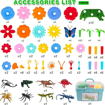 Birthday Toys Gifts for 3 4 5 6 Years Old Toddler Girls Boys, 156 PCS Insect Flower Garden Building Educational STEM Learning Pretend Play Gardening Set, Gifts for Preschool Kids Age 3+