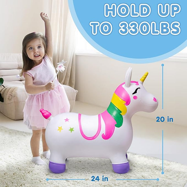 JOYIN Bouncy Unicorn Horse, Kids Ride On Bouncer, Toddler Girl Bouncing Animal Hopper, Inflatable Hopping Toy for Birthday Gift, 18 Months 2 3 4 5 Year Old Kids Toddlers Boys Girls