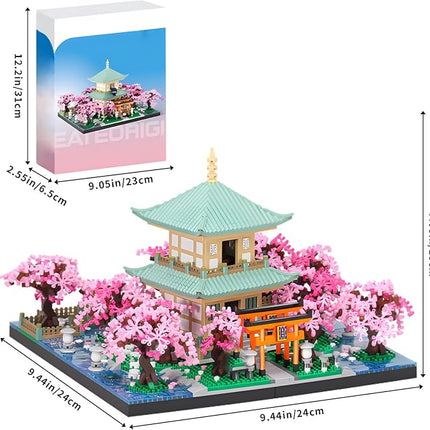 Cherry Blossom Micro Mini Building Block Sets Toy for Adults，Japanese Bonsai Tree House Architecture Gifts for Kids 14+（3809 Pieces）