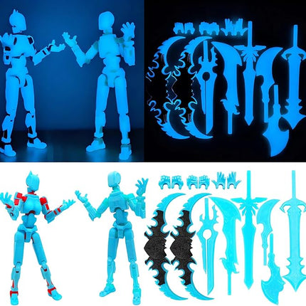 T13 Action Figures (Grow in The Dark Blue) Titan 13 Action Figures 3D Action Figure Set Already Assembled Dummy 13 Nova T-13 Robot 3D Printed Multi-Jointed Movable Toy (Blue Blue + Blue Red)
