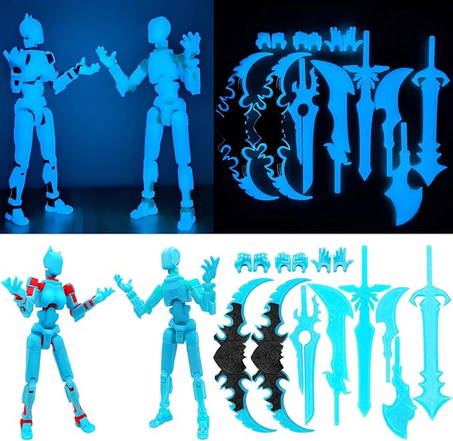T13 Action Figures (Grow in The Dark Blue) Titan 13 Action Figures 3D Action Figure Set Already Assembled Dummy 13 Nova T-13 Robot 3D Printed Multi-Jointed Movable Toy (Blue Blue + Blue Red)