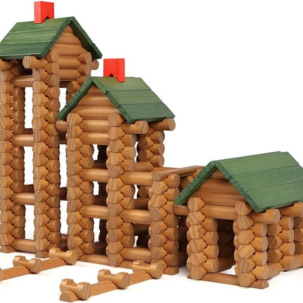 Wondertoys 328 Pcs Wooden Logs Set Ages 3+, Classic Building Log Toys for Kids, Creative Construction Engineering Educational Gifts