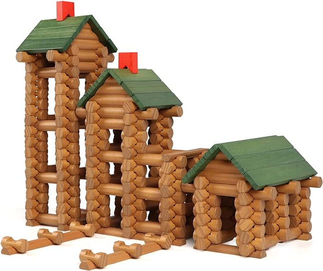 Wondertoys 328 Pcs Wooden Logs Set Ages 3+, Classic Building Log Toys for Kids, Creative Construction Engineering Educational Gifts