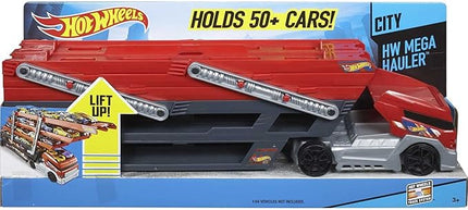 Hot Wheels Toy Truck Track Set, HW Mega Hauler Playset, Stores 50+ Vehicles, Expands to 6 Levels, Connects to Tracks