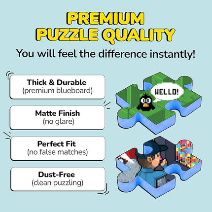 Odd Pieces Jigsaw Puzzles 1000 Pieces - Magic Mystery Story Secret Ending Puzzle - Perfect Game Night for Adults & Kids - Pixel Art Gamer Movie TV Show Superhero Theme (Glitch)