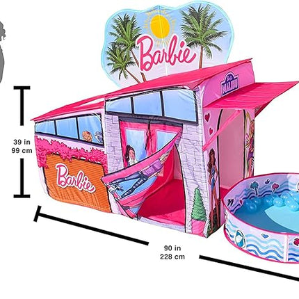 Barbie Dreamhouse™ Extra Large Pop Up Play Tent with Crawl Tunnel and Ball Pit, Over 7 feet Long, Playhouse Toy Folds Into Storage Bag, 20 Play Balls Included, Gift for Toddlers and Kids 3+