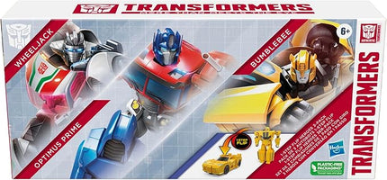Transformers 1-Step Flip Heroes 3-Pack, 4-Inch Wheeljack, Bumblebee, and Optimus Prime Action Figures, Kids Easter Toys or Basket Stuffers, Age 6+