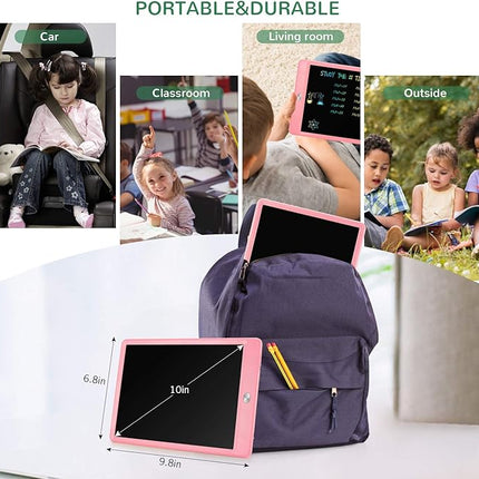 TEKFUN LCD Writing Tablet Doodle Board, 10inch Colorful Drawing Pad for Kids, Mess Free Coloring for Toddlers, Toys Gifts for 3 4 5 6 7 8 Year Old Girls Boys (Pink)