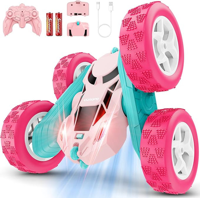 RC Cars, Pink Remote Control Car for Girls, 2.4 GHZ Double Sided RC Stunt Car 360 Rotating Remote Control Cars with Headlights Toys for 6 7 8 9 10 11 12 Girls Birthday Gift