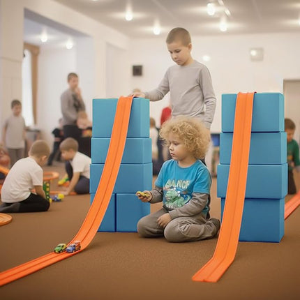 K TOMOTO Flexible Race Car Track 15 Ft, Portable Roll-Up Racetrack Compatible with Hot Wheels & 1/64 Diecast Cars | for Racing Fans Birthday Christmas Gifts with Suction Cup, Orange