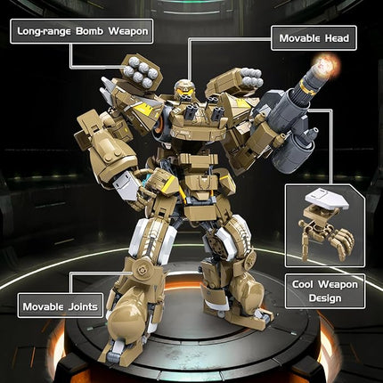 Mech Robot Transforming Building Blocks Set for Adults, Brown City Protector Mecha Model Action Figures, Cool Creative Robots STEM Toys Gift for Teens Boys, 581 Pieces