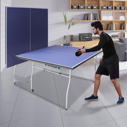 Table Tennis Table 4.5 FT / 6 FT / 8 FT / 9 FT Foldable Portable Ping Pong Table with 2 Table Tennis Paddles 3 Balls and Net for Indoor Outdoor Games