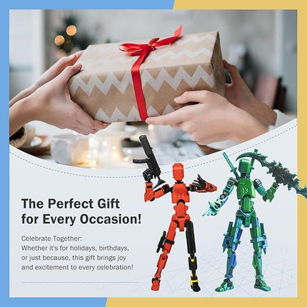 Pre-Assembly 3D Printed 5.54'' Stick 13 Action Figure, Multi-Jointed Tian13, Articulated T13 Desktop Decoration,12 in 1 d13 Accessories Best Birthday Festival Gift (Glow Green)