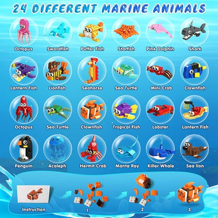 HOGOKIDS 24 Pack Party Favors for Kids Building Set - 629PCS Marine Animals Building Blocks Toy for Goodie Bag Stuffers Classroom Prizes, Valentines Day Easter Birthday Gift for Boys Girls Ages 6-12