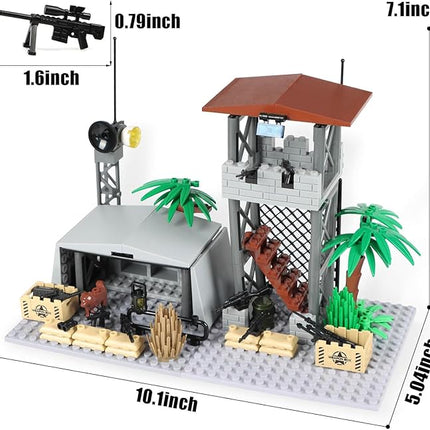 Finger Rock Military Base Building Block Set, WW2 Army Mini War Accessories Kits, Military Ruins Guard Tower Base Guns Army Supplies Block Toy for Teens 14+