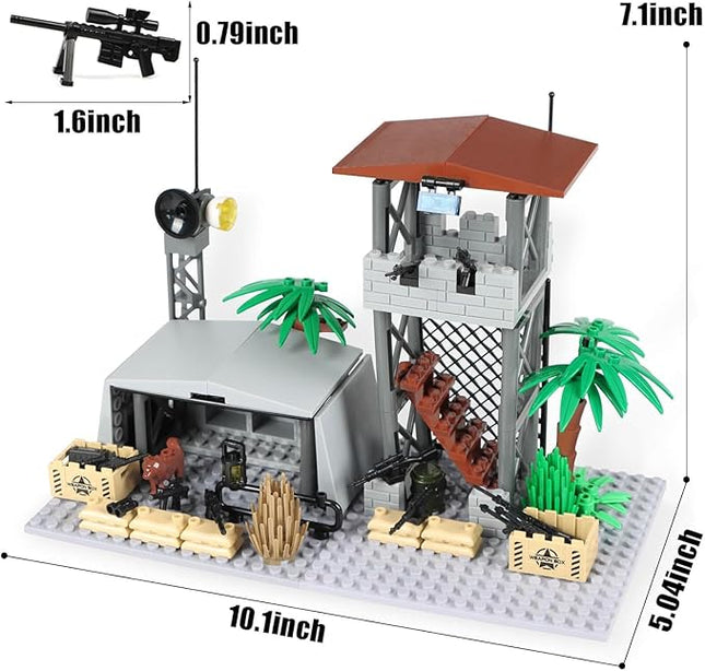 Finger Rock Military Base Building Block Set, WW2 Army Mini War Accessories Kits, Military Ruins Guard Tower Base Guns Army Supplies Block Toy for Teens 14+