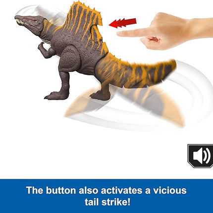 Mattel Jurassic World Rebirth Dinosaur Toy, Tail Thrasher Spinosaurus Action Figure with 2 Attack Moves, Movie-Accurate & Posable, Digital Play