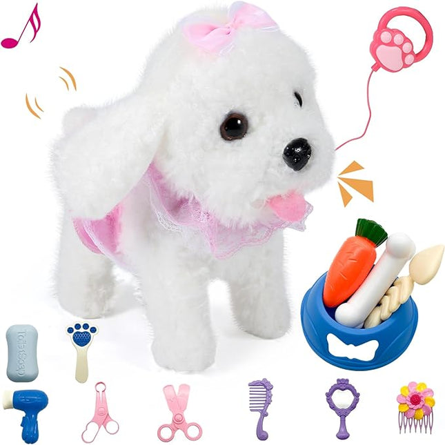 Remote Control Robot Dog, Electronic Plush Puppy Dog Toy, Interactive Toys, Walks, Barks, Shake Tail, Stuffed Animal Gift for Girl and Boy Age 3-6 Year Old (White)