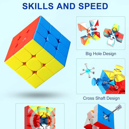 CFMOUR Speed Cube Set - Moyu Meilong 2x2x2 3x3x3 Pyramid Cube Bundle | Stickerless Magic Cubes with Smooth Turning | Brain Teaser Puzzle Toys for Kids & Adults