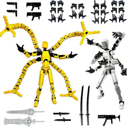 T13 3D Action Figure Set (Assembly Completed) 2 Pcs, 3D Printed Multi-Jointed, Titan 13 Action Figures, Multi-Articular Lucky Mobile Robot Nova,Desktop Decorations for Game Lovers Toys (Gold Sliver)