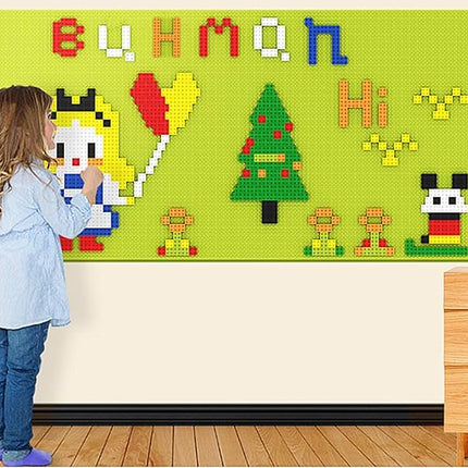 Build On Wall or Table - Customize Building Block Wall, 8 Pack (10" x 20") Self Adhesive Building Base Plate, 440 Pcs Compatible with All Major Brand Brick - Fastest Easiest DIY Fun Wall and Desk