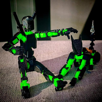 T13 Action Figures Set (Assembly Completed) Dummy 13 Titan 13 Robot Action Figure 3D Printed Robo Multi-Jointed Movable Action Figure Toy with Full Articulation (Black Green Figure + Dog)