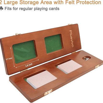 Cribbage Board Game Set 3 Tracks, Plusvivo Solid Oak Wood Cribbage Boards Unique with 9 Metal Pegs & 2 Storage Area, 15.5 X 4.9 X 1.2 in Travel Portable Cribbage Game Sets for Family