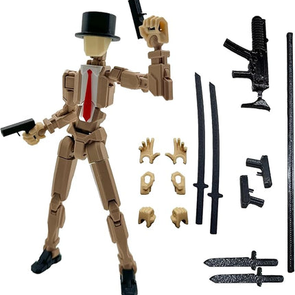3D Printed 5.54-inch Multi-Jointed Action Figures Dummy13, Full Body Mechanical Movable Toy, Multiple Accessories, Hand Painted Figure, Desk Decoration, Creative Gifts (Gentleman Apricot)