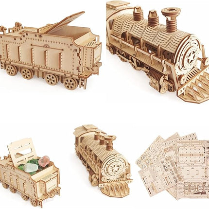 3D Wooden Puzzle - DIY Mechanical Steam Train Model Kits - Wood Crafts Vehicle Building Model - Wooden STEM Brain Teaser Puzzle - Steam Train Christmas Birthday Gifts for Adults & Teens