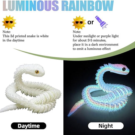 24 inch 3D Printed Animals-Snake Viper,3D Printed Snake Toys 3D Printed Articulated Snake Animal Model Ornaments Creative Funny Toy Festival Gift for Frends (Luminous Rainbow, 24 Inch)