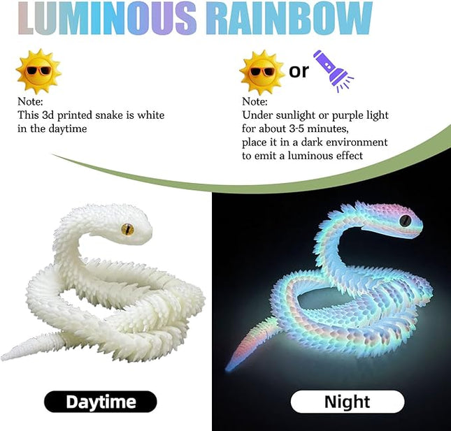 20.2 Inch 3D Printed Snake Toys,3D Printed Animals,3D Printed Toys,3-D Print Articulated Viper Collectible for Home Office Executive Desk Decoration (Luminous Green)