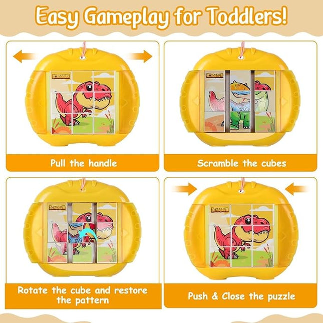 3D Rotating Puzzles for Kids 3 4 5 6 7 8 Year Old, 4 Puzzles in 1, Toddler Toy for Travel, Car, Airplane, Road Trip Activities, Fine Motor Skills, Fidget, Boys & Girls Gifts