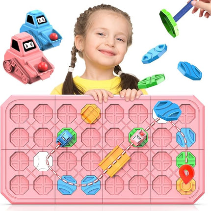 STEM Logic Road Builder Toys: Board Games Toys for 5 Year Old Kids Montessori Brain Teaser Puzzles Educational Learning Activities Toy for Kid Ages 3 4 6-8 12 Boys Girls Gifts (Pink)