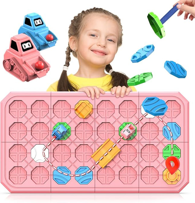 STEM Logic Road Builder Toys: Board Games Toys for 5 Year Old Kids Montessori Brain Teaser Puzzles Educational Learning Activities Toy for Kid Ages 3 4 6-8 12 Boys Girls Gifts (Pink)