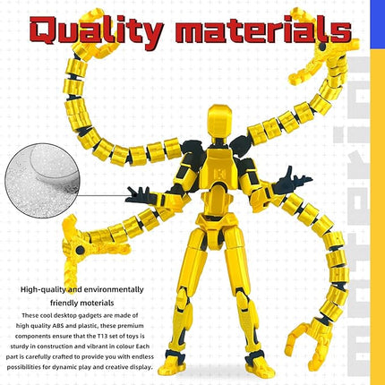 Assembly Completed T13 Action Figure,T13 Action Figure Multi-Jointed Movable,Ultimate Desktop Decor for Lovers t-13 Movability 3D Printed Toys (Yellow, 5.5in)