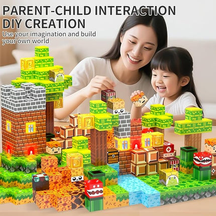 137 Pieces 0.8in Magnetic Blocks - Building Cubes Adventure Game Set, Building Blocks STEM Sensory Creative Toys Games for Kids Boys & Girls