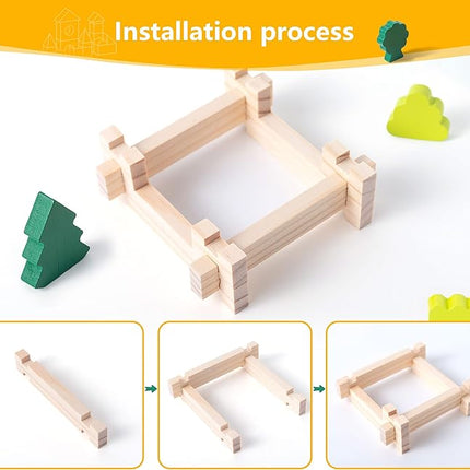 Wooden Building Blocks Wooden Building Blocks Construction Set Preschool Learning Montessori Toys Construction City Stacking Toys for Kids Ages 3-8 Birthday Gift (Log Color)